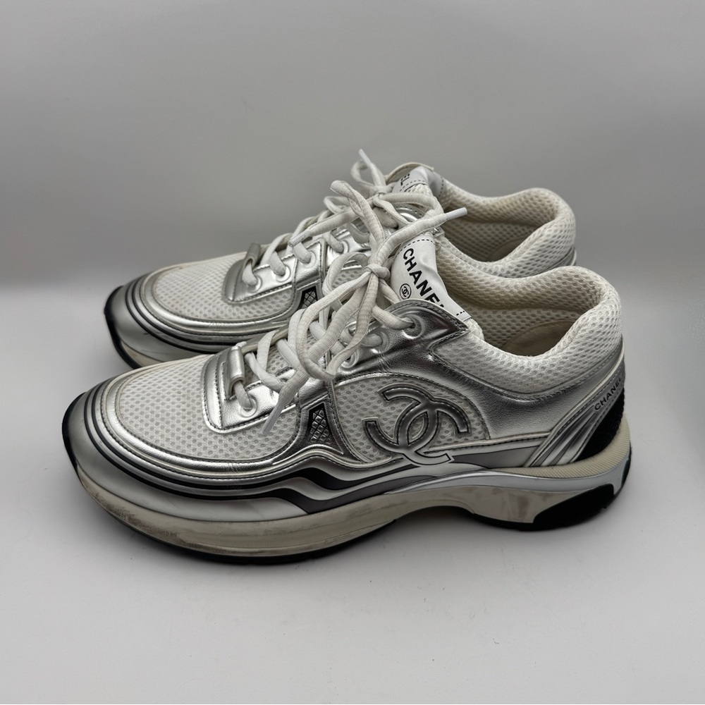 Chanel White and Silver Sneakers